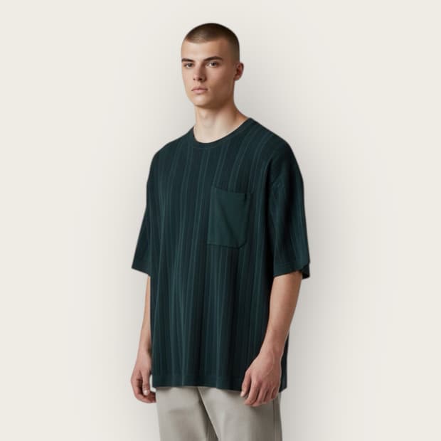 100/ 시스템옴므 21SS 스트라이프 포켓 니트반팔