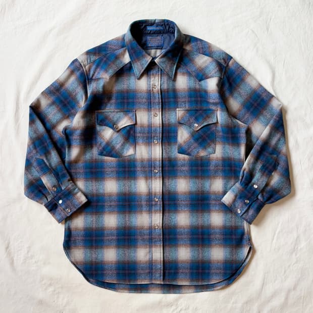 (L) 70s USA Pendleton 타탄체크 울 웨스턴 셔츠
