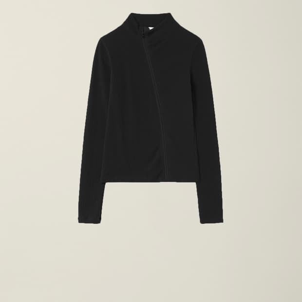 WOMENS RIBBED ZIP-UP BLACK