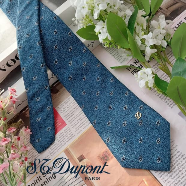 듀퐁 실크 딥블루 코끼리 모티브 넥타이 8cm A+등급 K1607
