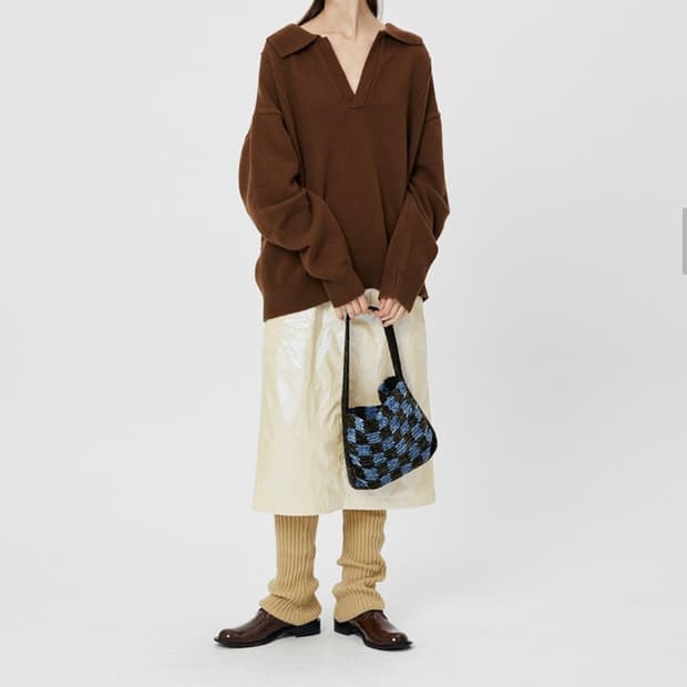 (오늘만급처)문선 핸드메이드 벨벳 체커보드 백 블루블랙 새상품