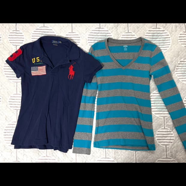 [두개 일괄]폴로 랄프로렌 USA 카라티 타미 힐피거 스트라이프 롱슬리브