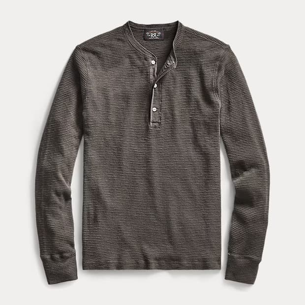 RRL 더블알엘 와플 니트 헨리 셔츠 블랙 M