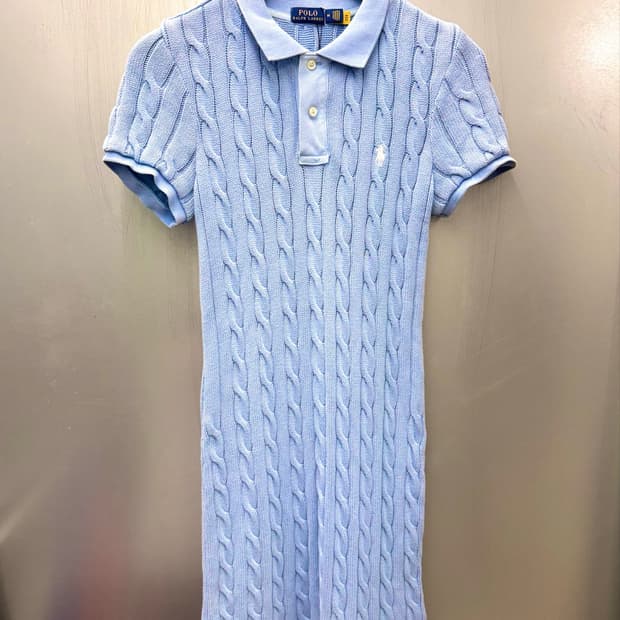 Polo 폴로 랄프로렌 스카이블루 색상 케이블 니트 반소매 원피스