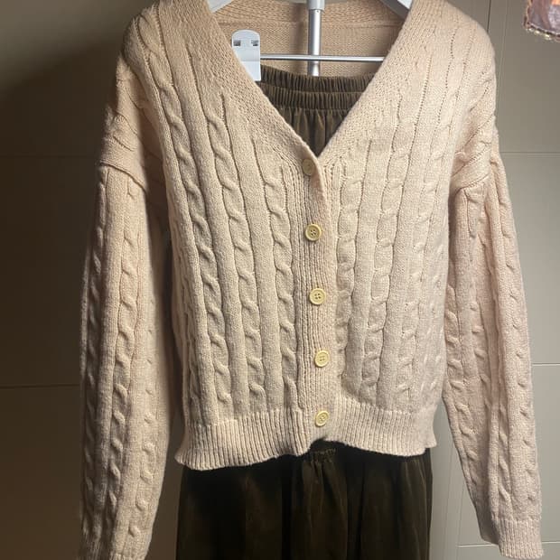 쉬인 꽈배기 니트 가디건 아이보리 L