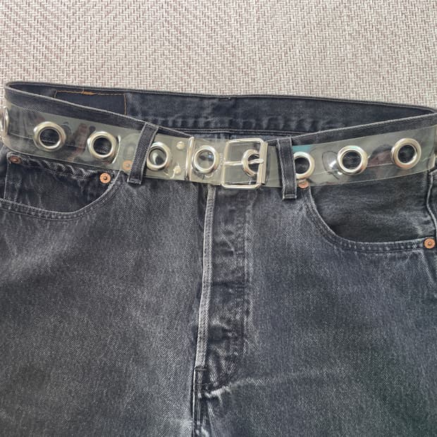 빈티지 Pvc 아일렛 실버버클 벨트 