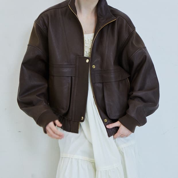 파르벵 콩테 립 레더 점퍼 브라운