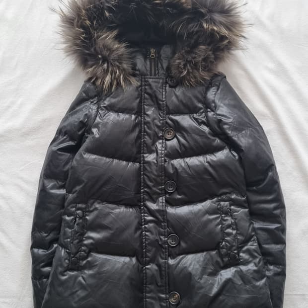 빈티지 00s 단추 블랙 퍼 패딩