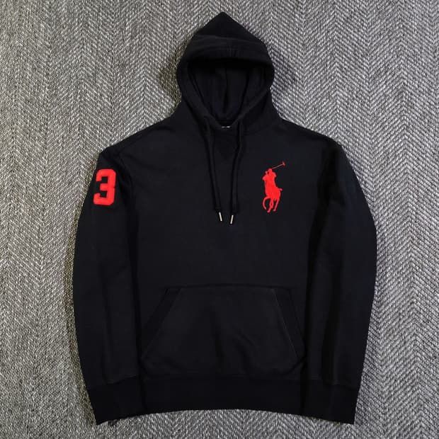 폴로 랄프로렌 빅포니 넘버3 검빨 레드 블랙 후드티
