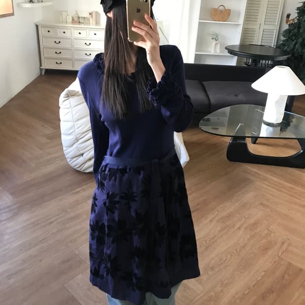  vintage flower pattern frill one-piece