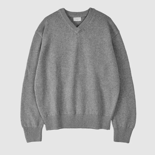 (L) 애습 코튼 브이넥 니트 멜란지 그레이
