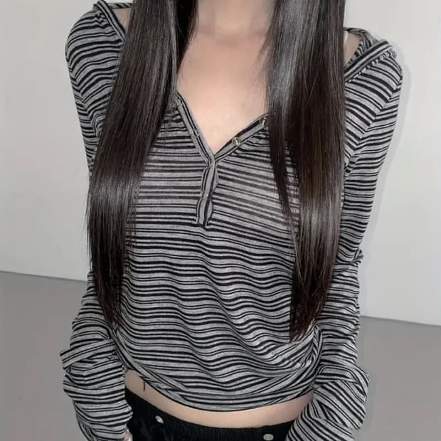 Y2K 스트라이프 후드 긴팔티