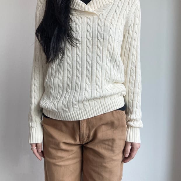 L.L.BEAN ivory cotton knit