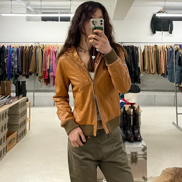 BEAMS BOY hooded leather jacket 양가죽 후드자켓