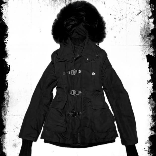 SLY 슬라이 블랙 퍼 후드 패딩 y2k 펑크