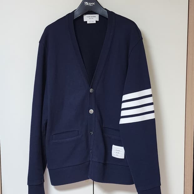 [3]톰브라운 사선완장 코튼 가디건 네이비