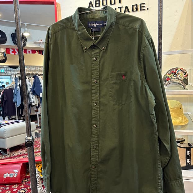 폴로 랄프로렌 빅사이즈 빈티지 솔리드 코튼 셔츠 그린 2XL
