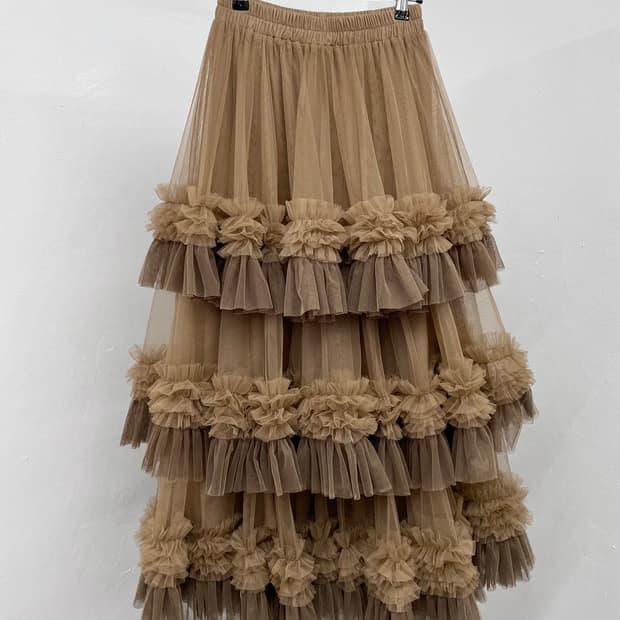 브라운 튜튜 롱 스커트