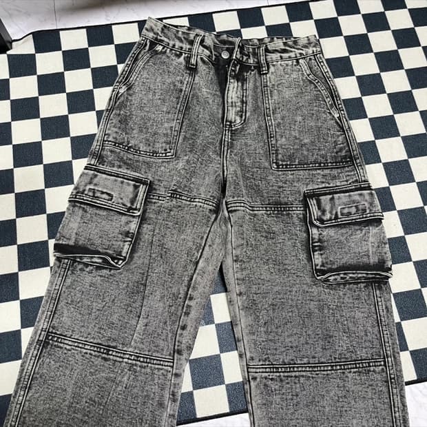 무신사 이스트쿤스트 와이드 워싱 카고 블랙데님 팬츠 S