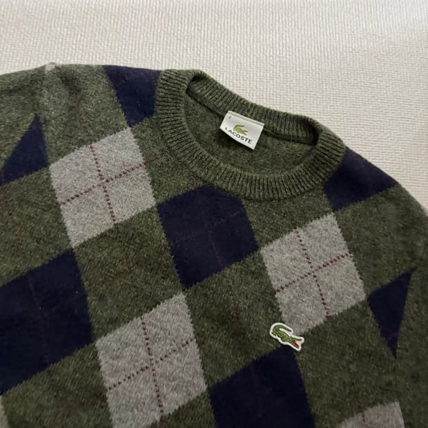 라코스테 카키 그린 아가일 니트