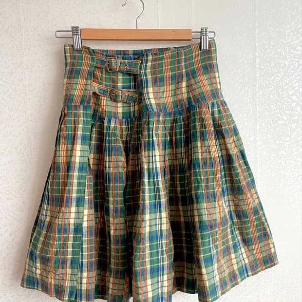 Plaid print wrap tied skirt 