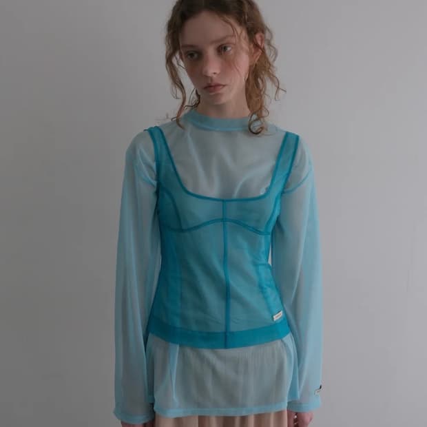 오버듀플레어 MESH CORSET SLEEVELESS_TEAL BLUE