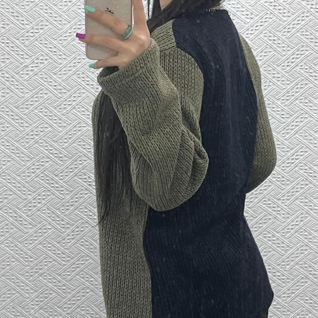 앤더슨벨 유니크 배색 콘트라스트 보트넥 니트 S C06939