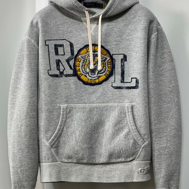 폴로 랄프로렌 멜란지그레이 타이거 패치 스웻 후드티