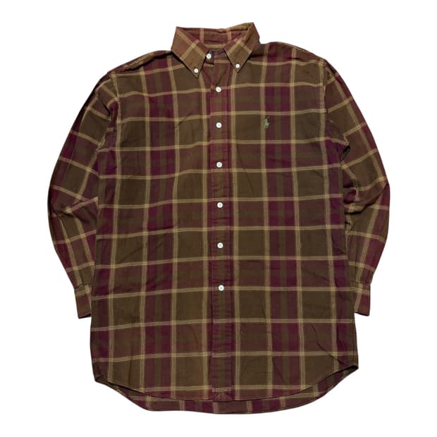 폴로 랄프로렌 우드/버건디 배색 체크 셔츠