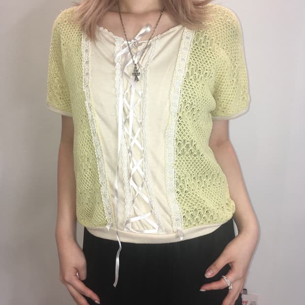 axes femme 아일렛 레이스 니트