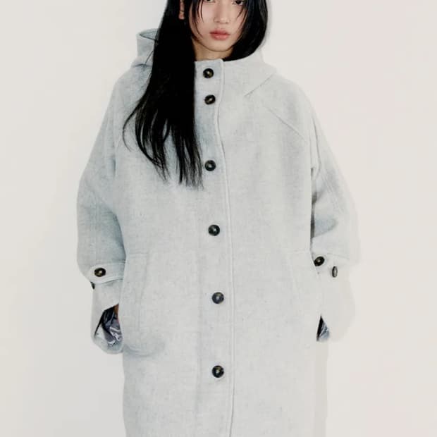 오피쉬 후드 하프 코트 그레이