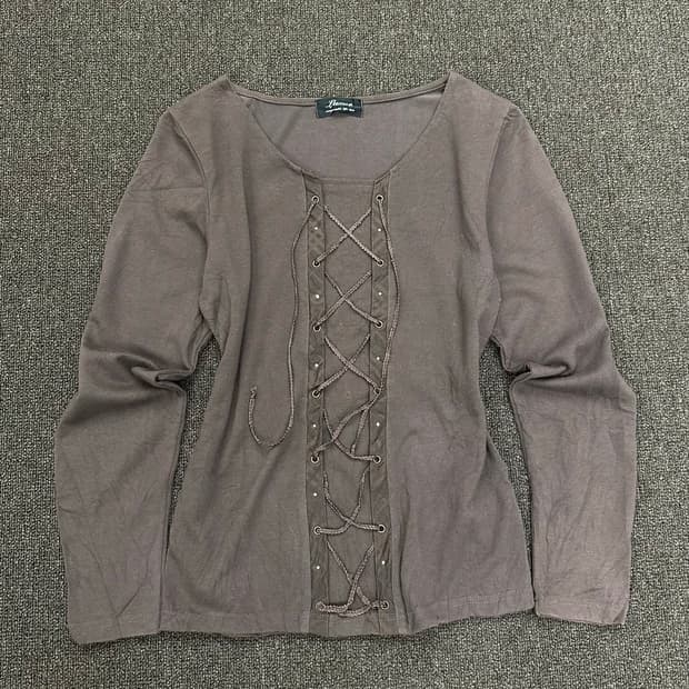 L)Luxue 코르셋 레이스업 브라운 롱슬리브