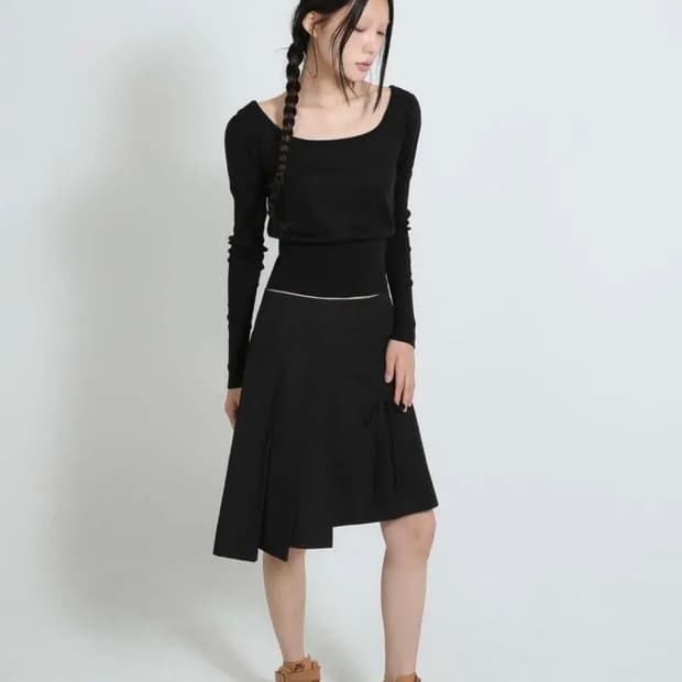 이음eeum SIDE PLEATS RIBBON SKIRT 
