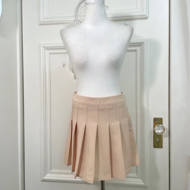 coral beige basic pleats mini skirt