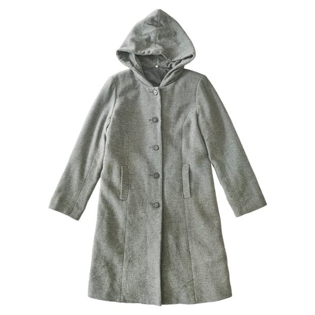 울 100 후드 롱코트 그레이