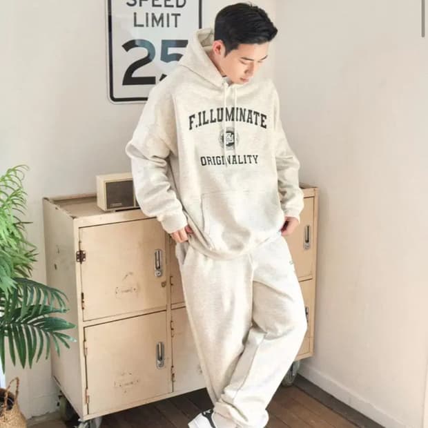 필루미네이트 트레이닝 후드 바지 셋업 오트밀 XL