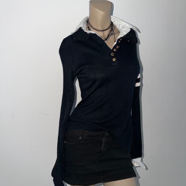 더블 카라 레이어드 셔츠 니트