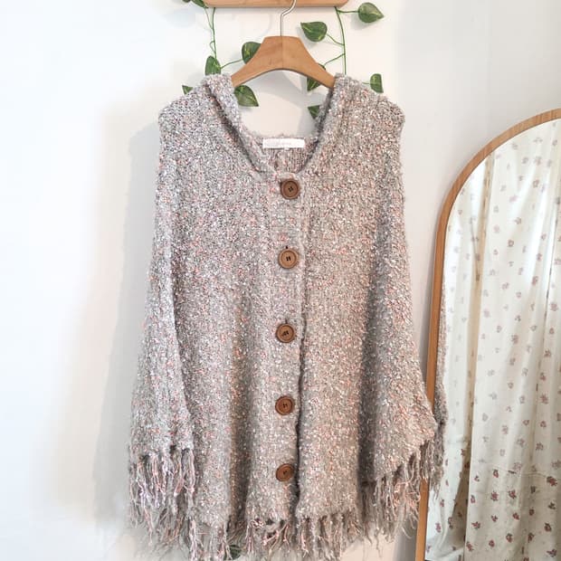 보송보송 후드 케이프 가디건