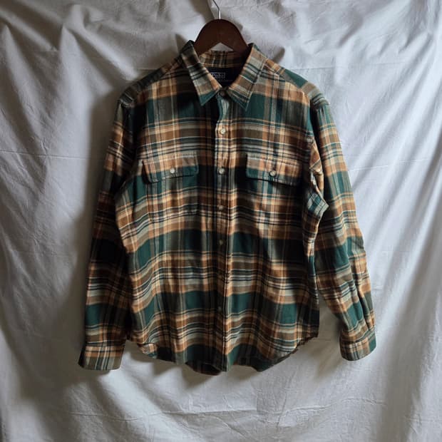 폴로 랄프로렌 체크 플란넬 셔츠 긴팔 그린 브라운 L