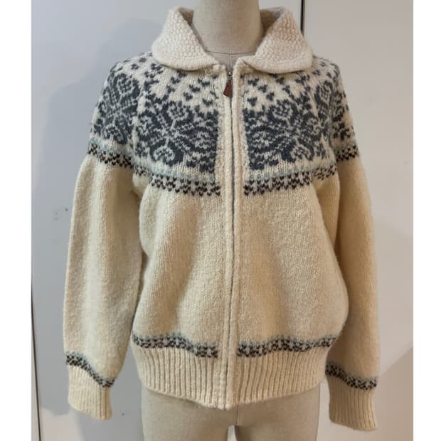 노르딕 패턴 울 니트 가디건 화이트 