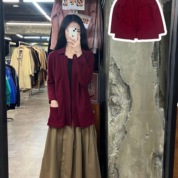 빈티지 캐시미어 오픈 가디건 버건디 M #csz3389