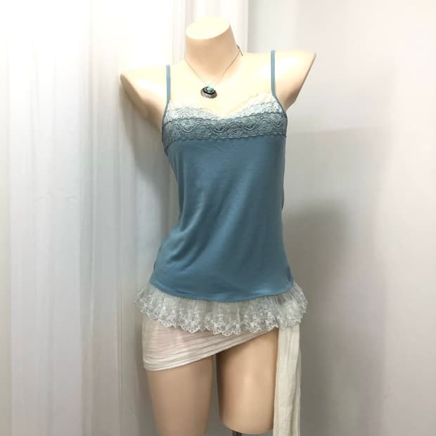 sky blue lace trim sleeveless