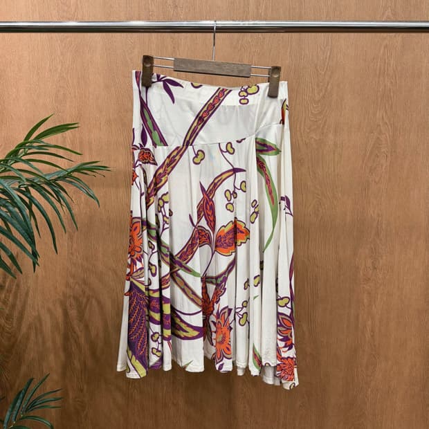 막스마라 롱 스커트 플로럴 보태니컬 프린팅 디테일 플레어핏 아이보리 레드