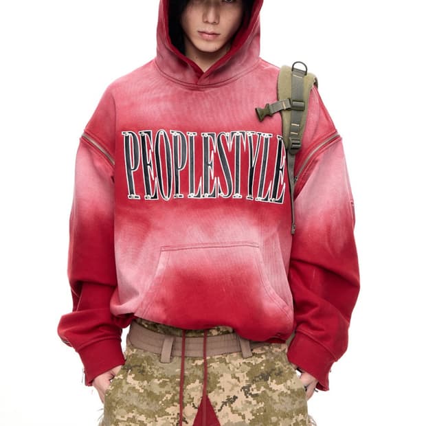 PEOPLESTYLE 레드 지퍼 디테일 후드 L