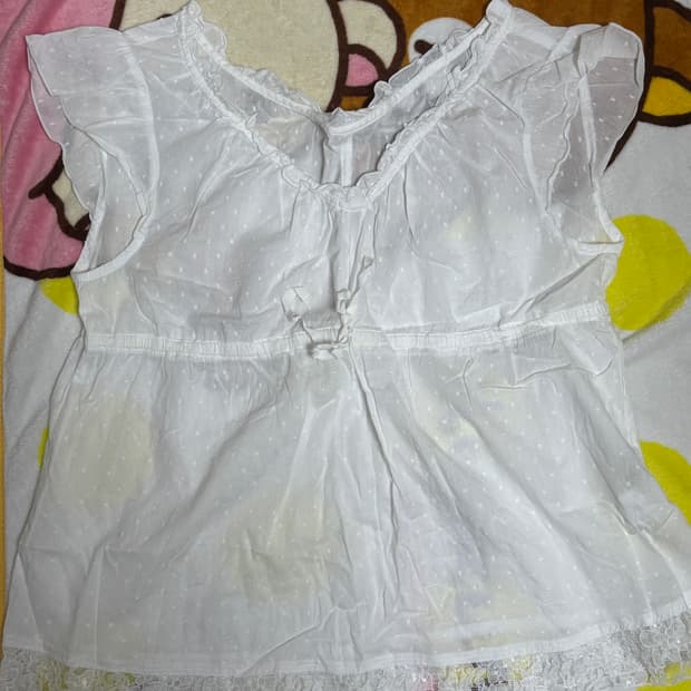 일본빈티지 모리걸 화이트 도트 레이스 천사 블라우스