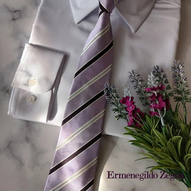 제냐 실크 바이올렛 스트라이프 넥타이 8.7cm A+등급 A19180
