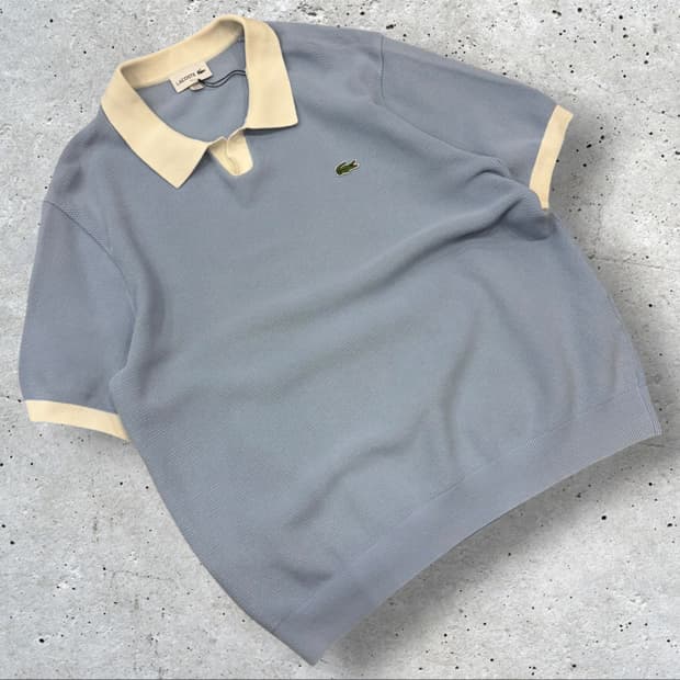 [XL] 라코스테 반팔 와플 니트 폴로 셔츠 블루 D366