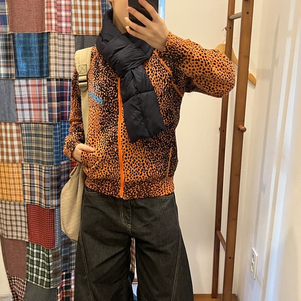 히스테릭글래머 오렌지 호피 스타 후드집업