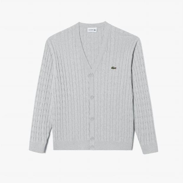 [새상품] 라코스테 케이블 V넥 가디건 그레이
