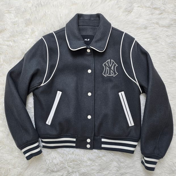 MLB 여성 울 카라 크롭 바시티자켓 NY 차콜그레이 s